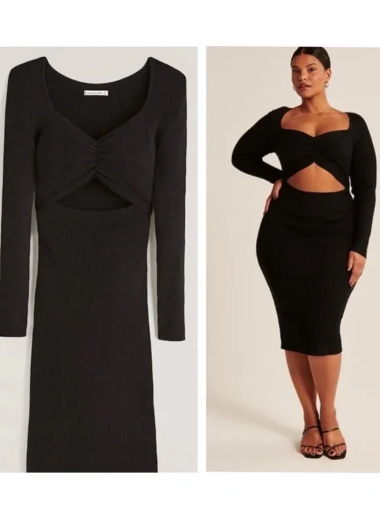 Abercrombie & Fitch Black Ribbed Cutout Midi Sweater Dress - Picture 1 of 5